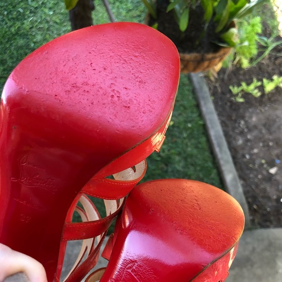 Authentic Christian Louboutin Fernando 120mm Strappy Patent Orange Heels EU37 - Picture 11 of 12